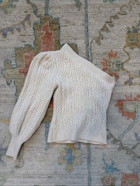 Zara Cream One-Shoulder Cable Knit Sweater